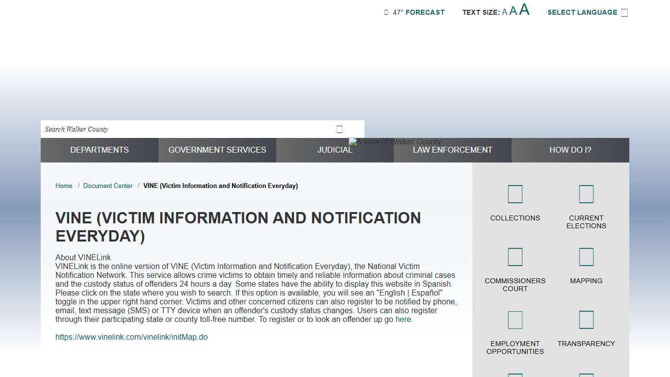 Document Center / VINE (Victim Information and Notification Everyday) / Walker County, TX