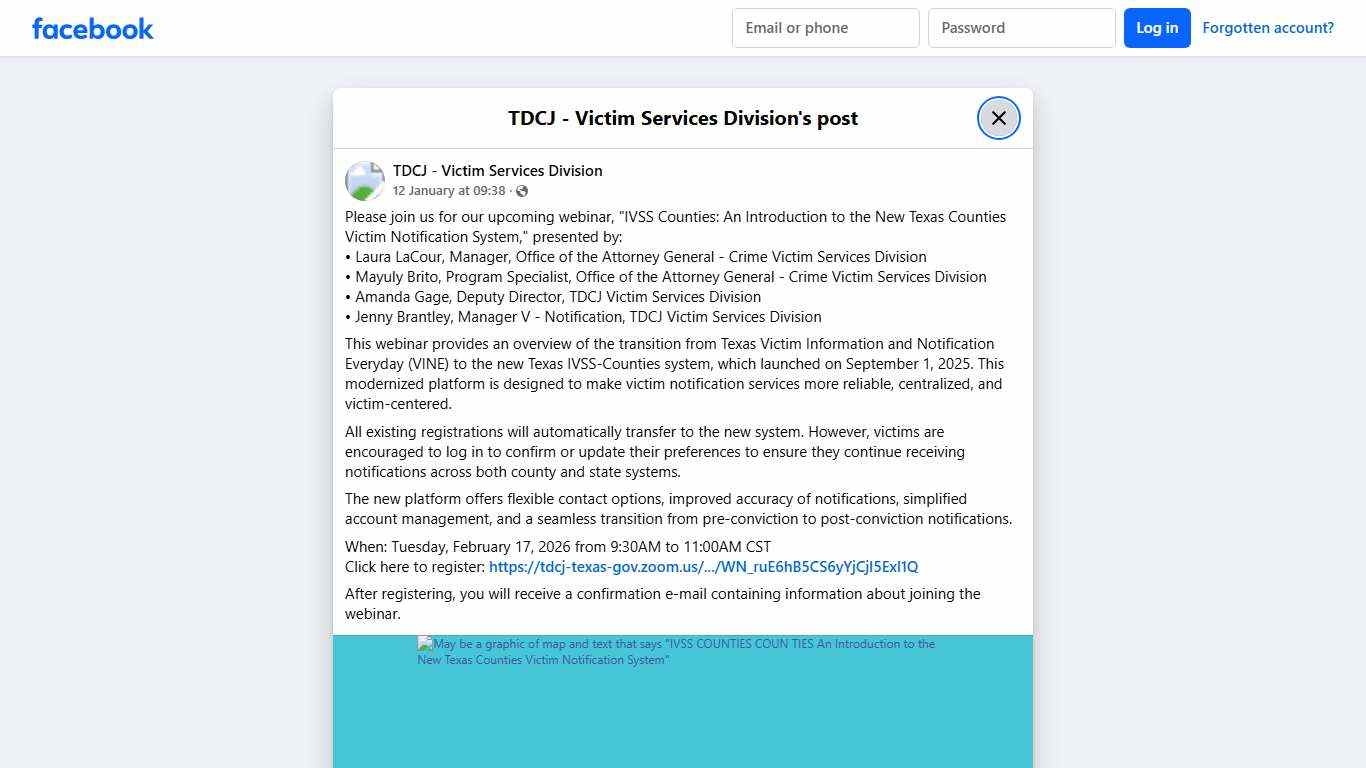 Please join us for our... - TDCJ - Victim Services Division Facebook